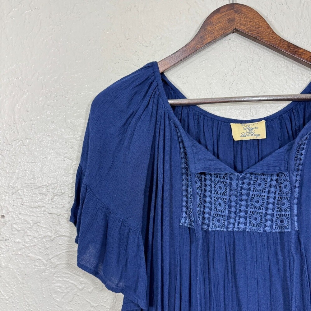 Vintage Y2K Boho Western Cowgirl Dress Tunic S Gauzy Tiered Embroidery Festival - Picture 3 of 10